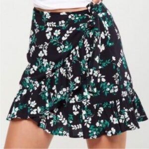 COTTON ON Floral Faux Wrap Mini Skirt - Black and Green size Medium